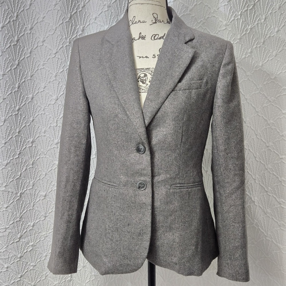BITTEN Sarah Jessica parker Blazer Metallic Gray 2 Button Slim Cut Office Sz M